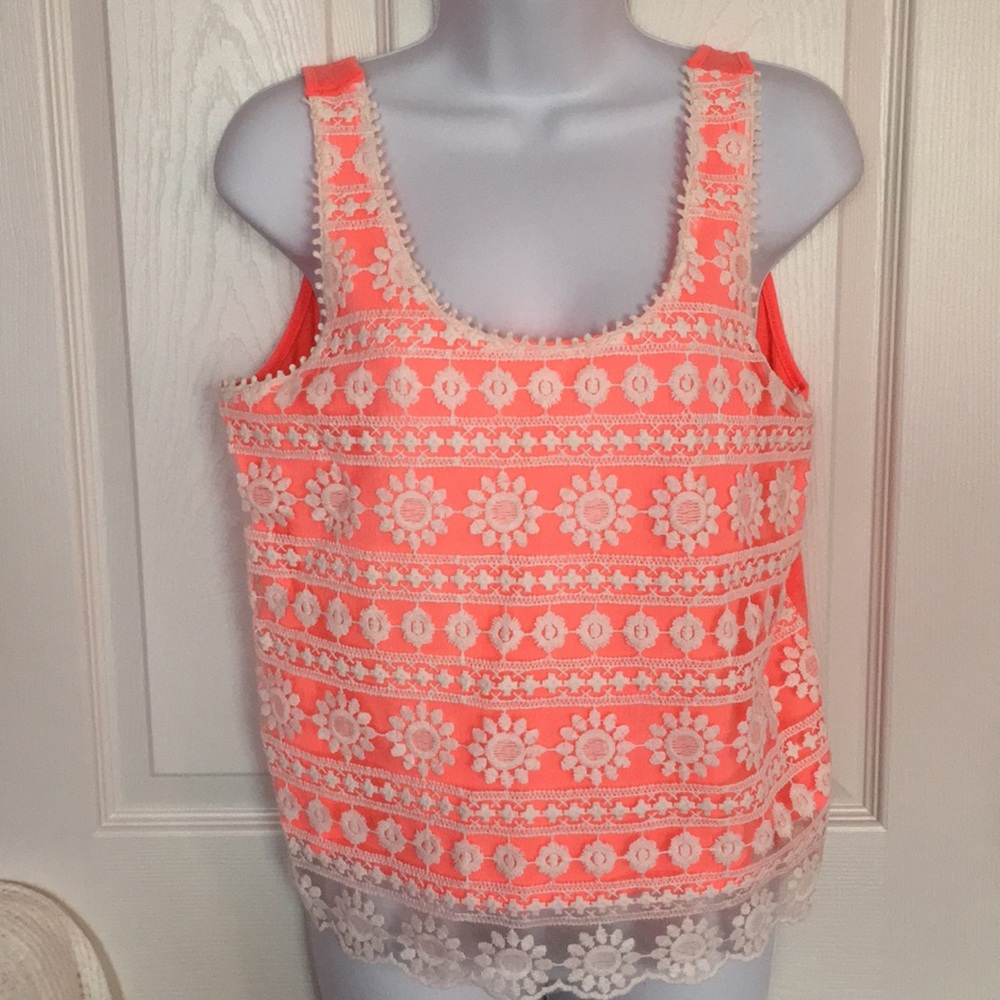 Orange & White Lace Tank